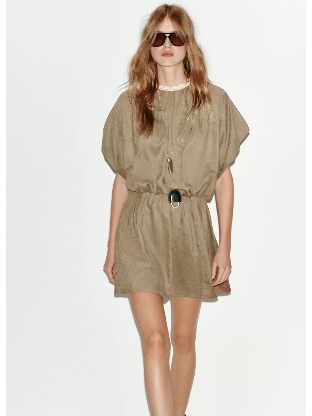 Faux Suede Dress in Taupe